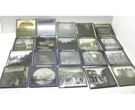 A collection of twenty magic lantern slides; buildings, churches and ruins 