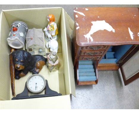 A Smiths car clock, mounted on a wooden stand, jewellery cabinet, resin ornaments, etc. **PLEASE NOTE THIS LOT IS NOT ELIGIBL