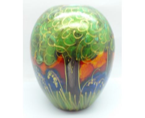 Anita Harris Art Pottery, a Delta vase in the Bluebell Wood design, hand painted with gold detail, 14cm, signed in gold on th