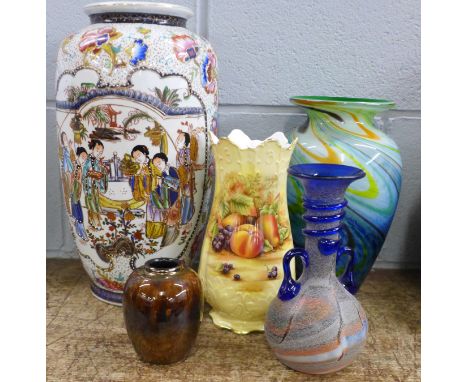 Five vases including Poole and Aynsley Orchard Gold 
