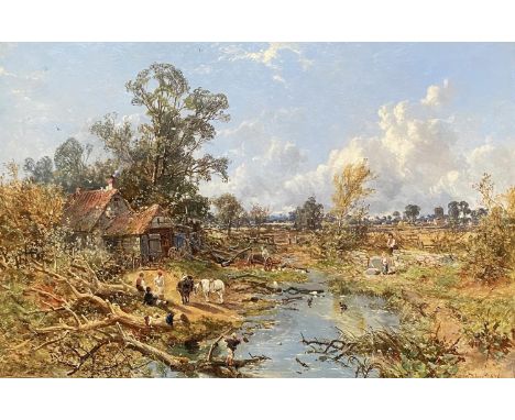 CHARLES BRANWHITE (British 1817- 1880), oil on canvas of a Country Scene, children playing in the foreground, 70 x 106cm