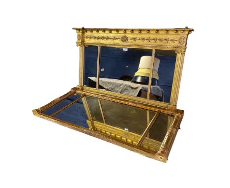 Two Regency gilt Triptic three panel over mantle mirrors, largest is 88cmW 