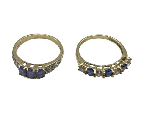 Two 585 marked Tanzanite and diamond set rings (size K) 3.9 g 