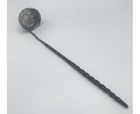 A white metal coin set  Toddy ladle  with bone handle 