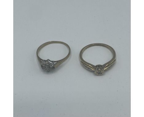 Two 9ct gold diamond set rings, size K/M, 2.97g 