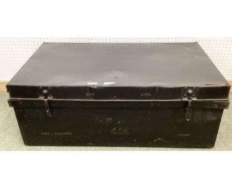 A large steel steamer trunk 82cm x 45cm x 28 cm 