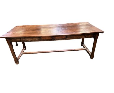 French Fruitwood (elm or chestnut) plank top refectory dining table with end and side drawers 205 cm L x 85 cm D x 74 cm HPro