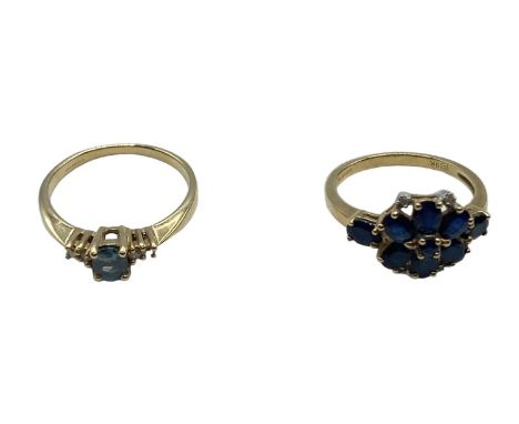 Two 9 ct gold gem set rings, size J/K 4.2 g 