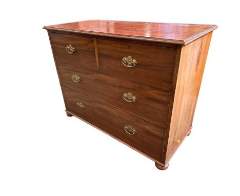 A Victorian, light mahogany, chest of 2 short over 2 long drawers, with brass , 121.5cm W x 58cm D x  91cm H 