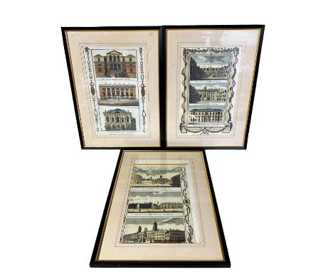 Set of three framed and glazed architectural prints, "View of the Guild Hall, Grocers Hall etc",  each 45 x 29cm see images f
