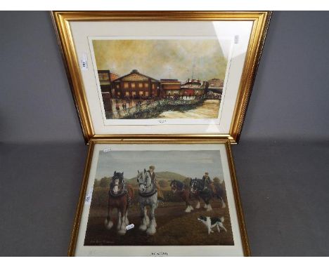 A limited edition print after David Barrow depicting Central Park, Wigan, signed in pencil and numbered 401/500, mounted and 