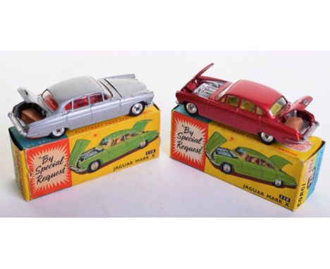 Two Boxed Corgi Toys 238 Jaguar Mark X, metallic silver, red interior, spun wheels, one suitcase in boot, in fair to good con