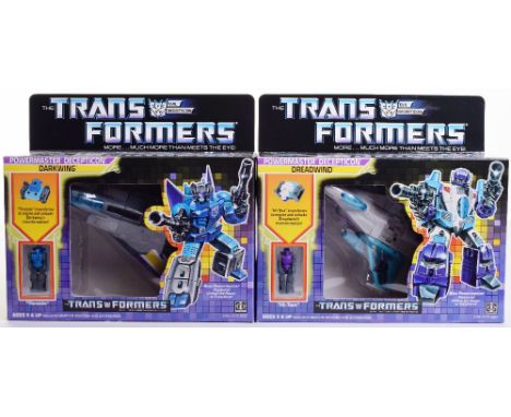 Two Boxed Hasbro G1 Transformers Power Master Deception, 1987 issues, Darkwing, transforms from jet to robot and back, Dreadw