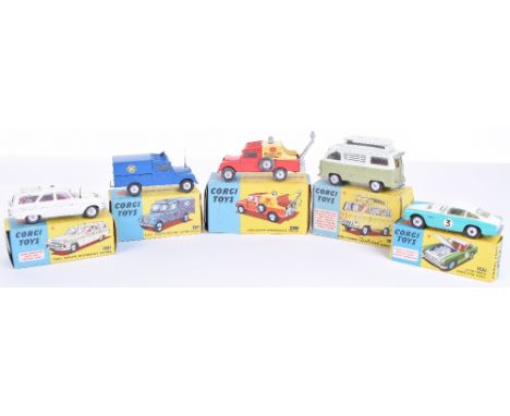 Five Boxed Original Corgi Toys, 309 Aston Martin Competition Model, 416 RAC Radio Rescue Land-Rover, 417 Land-Rover Breakdown