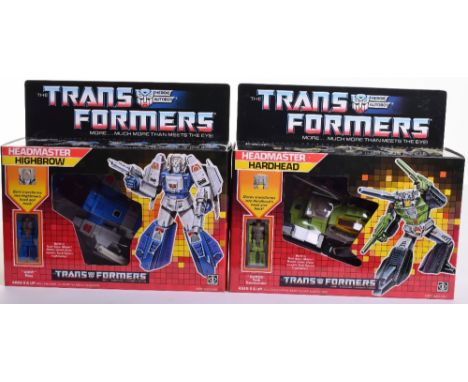 Two Boxed Hasbro G1 Transformers Headmaster, 1986 issues, Hardhead transforms from tank to robot and back and Highbrow, trans