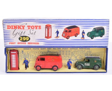 Dinky Toys Post Office Gift Set 299, contains 260 Royal Mail Van, red body, black roof, 261 Telephone Service Van, dark green