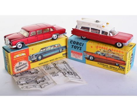 Corgi Toys 247 Mercedes Benz 600 Pullman,with working windscreen wipers, metallic maroon, spun wheels, in near mint condition