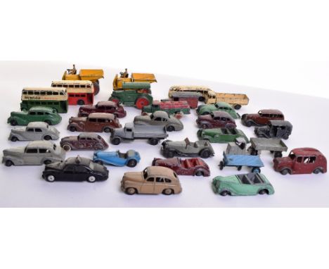 Quantity of Playworn Dinky Toys,including:22h pre war streamlined saloon, 25a Wagon,25d Petrol tanker,  25g Trailer,25h strea