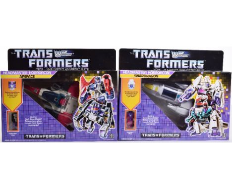 Two Boxed Hasbro G1 Transformers Headmaster Horrorcon, 1986 issues, Apeface transforms from jet to gorilla to robot and back 