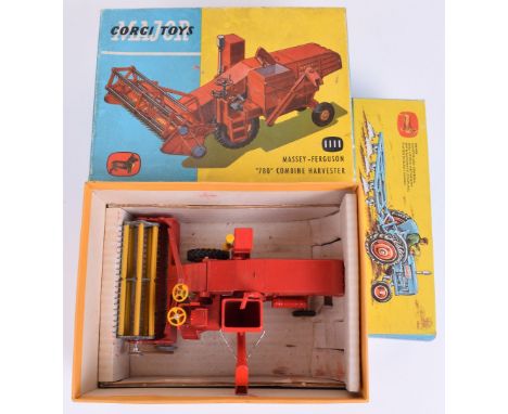 Corgi Toys No 13 Fordson Power Major Tractor and Four Furrow Plough, in good condition, a few paint chips, missing driver, in