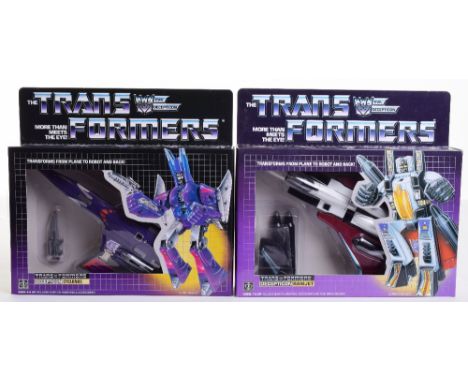Two Boxed Hasbro G1 Transformers Deception, 1985/86 issues, Ramjet and Cyclonus, transforms from plane to robot and back, bot
