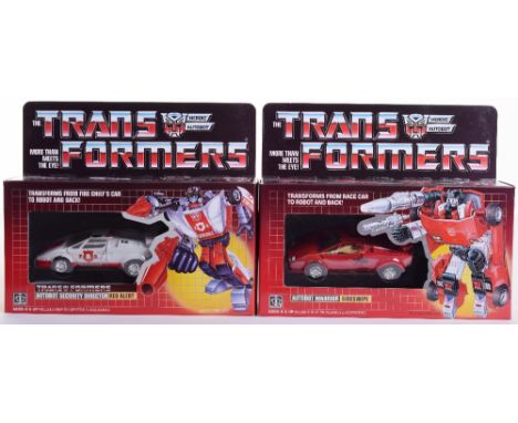 Two Boxed Hasbro G1 Autobot Transformers,1984/85 issues, Autobot Warrior ‘Sideswipe’ transforms from race car to robot and ba