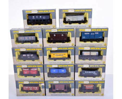 Fourteen Wrenn Super Detail Wagons,W1655 Mineral wagon,W4310 Brake Van,  W4635 Coal wagon Higgs London,W4658 prestwin Wagon F