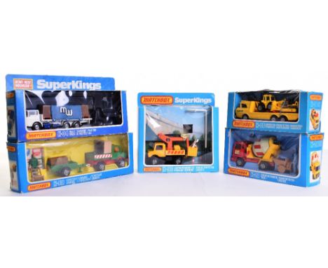 Five Matchbox Superkings,K-26 Bedford Cement Truck, red cab ‘McAlpine’ K-34 D.A.F. pallet truck, MW (missing Fork lift truck)