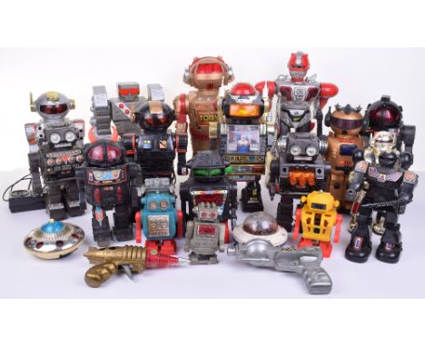 Quantity of Plastic Robots and Space Related Toys, battery operated/wind up, including Empire Monster Robot, Mr Galaxy Junior