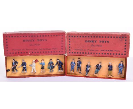 Two French Dinky Toys Hornby Series Boxed 0 Gauge Railway Figures Sets, No 1 Station Staff, with station master,2 x porters, 