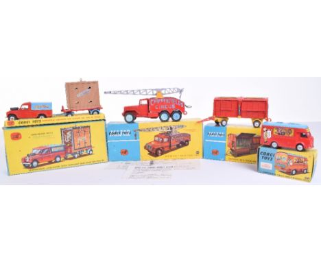 Four Boxed Original Corgi Toys Chipperfields Circus Models, Gift set 19 Land-Rover with Elephant and cage on trailer,1st issu