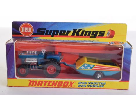 Matchbox Superkings K-3 Mod Tractor and Trailer, metallic blue/yellow, Scarce red seat, in mint condition, with a near mint w