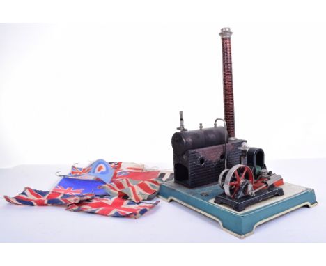 DC Doll & Co (Germany) Steam Plant, single cylinder, chimney,with spirit burner, flywheel, with 2 volt 4amp light, mounted on