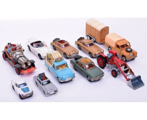 Small Quantity of Playworn unboxed Corgi Toys, including  gift set 2 Land Rover with Rice pony trailer,69 Massey Ferguson 165