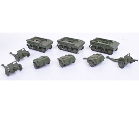 Three Dinky Toys 162-18-pounder Field Gun Military Unboxed sets , 3 x Light Dragon Tractors, 3 x Ammunition Trailers  and 3 x