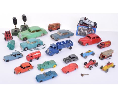 Quantity of Tinplate/Plastic/Diecast vehicles including Boxed Schuco Studio 1050 Racing car, Louis Marx (GB) Lumar Transporte