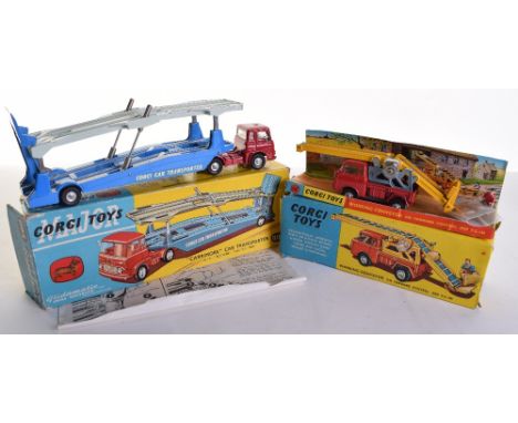 Two Boxed Corgi Toys, 64 working conveyor on forward control Jeep F.C.-150, dark red body, yellow interior, spun wheels, in n