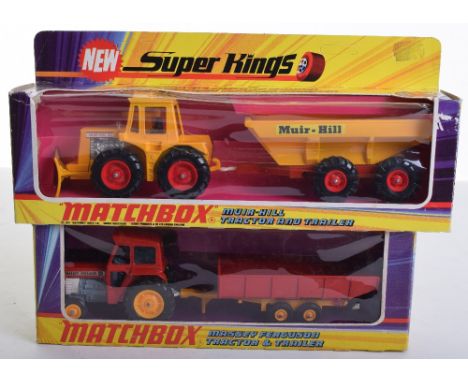 Two Matchbox Superkings Tractor Sets, K-3 Massey Ferguson Tractor & Trailer and K-5 Muir-Hill Tractor and Trailer, both in ne