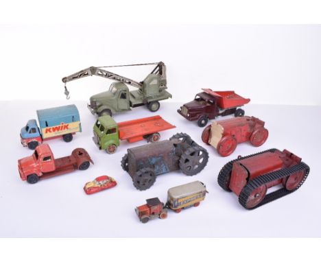 Quantity Of Tinplate Toys, including: Camtoy (GB) tinplate flat bed truck, green cab, red flatbed, fixed key with working clo