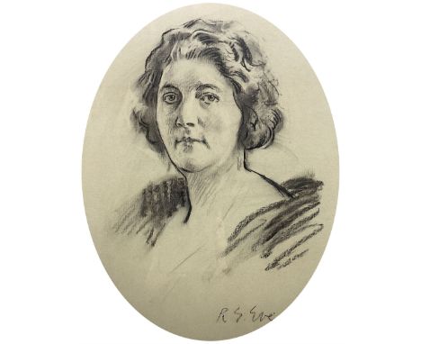 Reginald Grenville Eves RA (British 1876-1941): Portrait of Dame Alice Ellen Terry (1847-1928), oval charcoal signed 55cm x 4