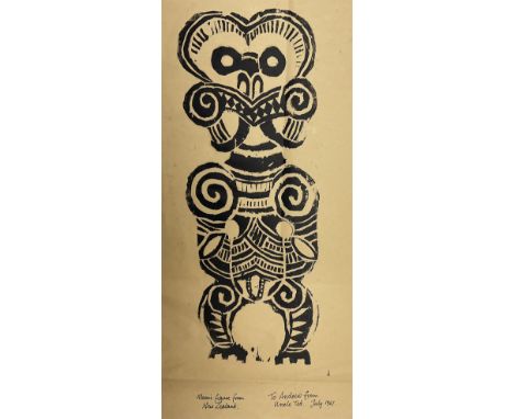 Edward Hardy 'Ted' Harrison (Canadian 1926-2015): 'Maori Figure from New Zealand', screenprint signed titled inscribed 'To An