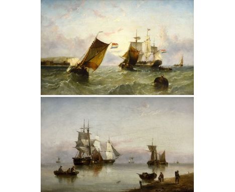 Henry Redmore (British 1820-1887): Sailing Vessels off the Coast in Calm and Choppy Seas, pair oils on canvas one signed and 