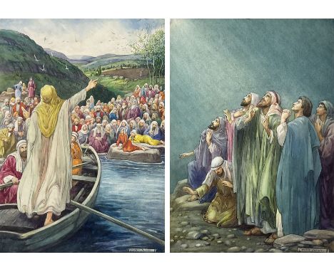 Helen Jacobs BWS (British 1888-1970): Jesus in Palestine - 'Then Jesus Began to Speak' and 'A Glorious Light Shone About Them
