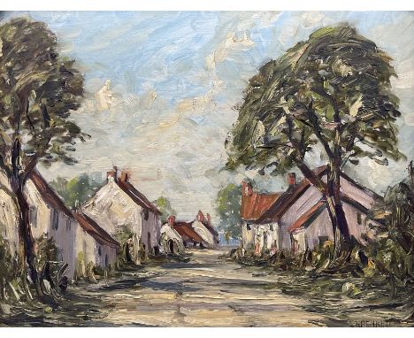 Harold Bennett (British 1879-1955): 'The Village Street Folkton' near Scarborough, oil on panel signed, titled verso 31cm x 3