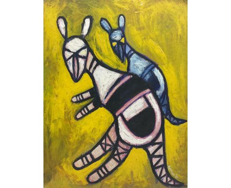 Edward Hardy 'Ted' Harrison (Canadian 1926-2015): Two Wallabies, oil on board signed and dated '66, 45cm x 35cm 
Provenance: 