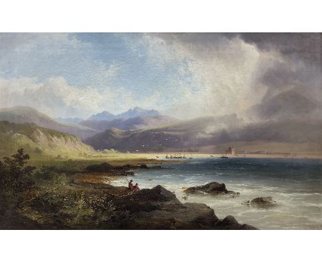 John Cairns (Scottish fl.1845-1870): 'Lochranza - Isle of Arran', oil on canvas, signed and titled with artist's Edinburgh ad