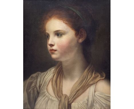 James George (British fl.1826-1838): Portrait of a Young Girl, oil on canvas signed indistinctly titled and dated 39cm x 31cm