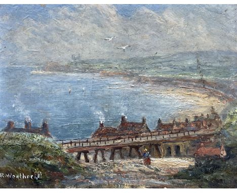 Richard Weatherill (British 1844-1913): Sandsend Viaduct looking across towards Whitby, oil on board signed 10cm x 12cmCondit