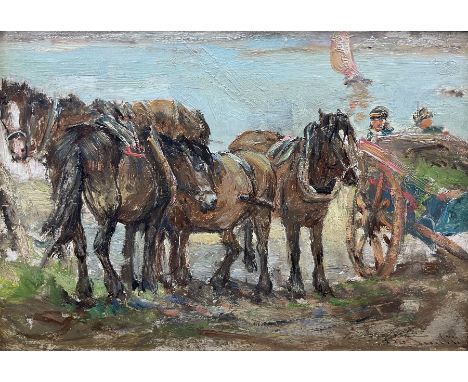 George Smith (Scottish 1870-1934): Gathering Kelp, oil on panel signed 16cm x 24cmCondition Report:Good condition, well prese