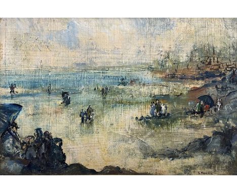 Gladys Maccabe MBE ROI (Northern Irish 1918-2018): A Showery Day at the Seaside, oil on panel signed 32cm x 48cmCondition Rep